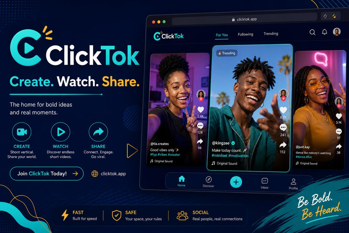 ClickTok platform promotional screenshot