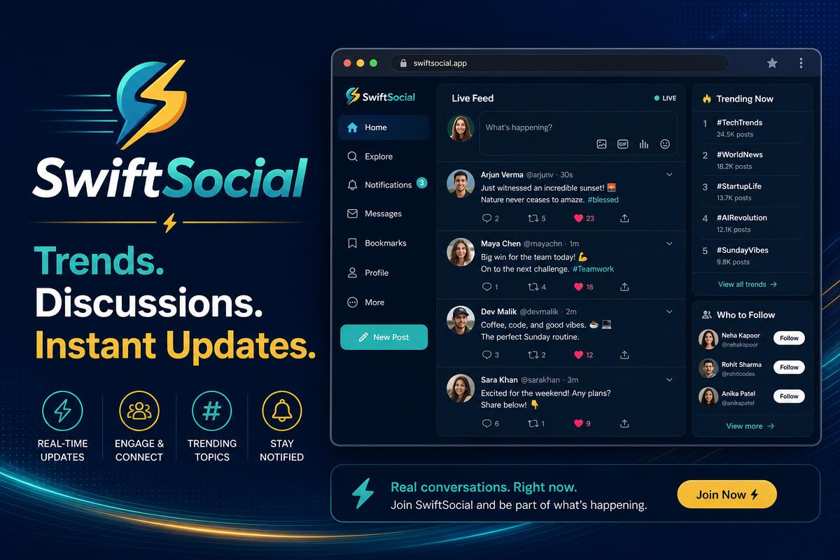 SwiftSocial platform promotional screenshot